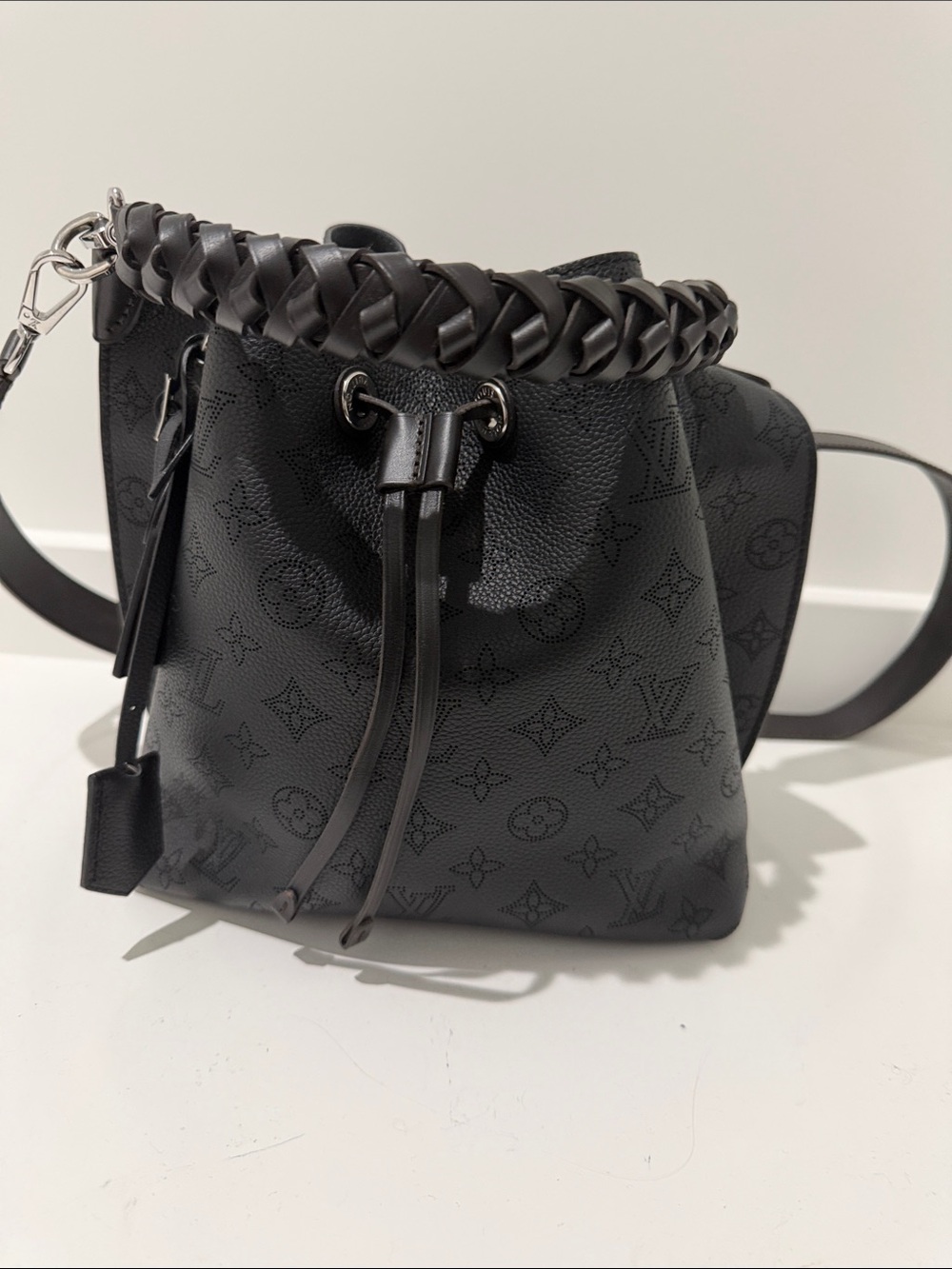 Louis Vuitton Black Monogram Mini Drawstring Bucket Bag with Braided Handle